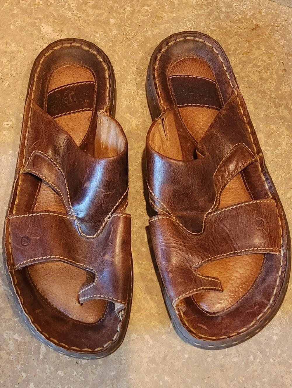 Born Women's Brown Leather Slide Sandals - Size 8 - Picture 2 of 5